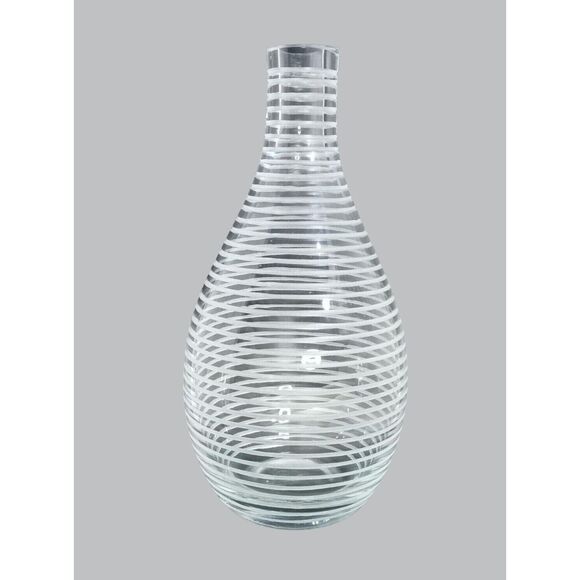 Vintage 12" Polish Made Hand Blown Glass Bottle Vase with Etched Circles - Picture 1 of 11